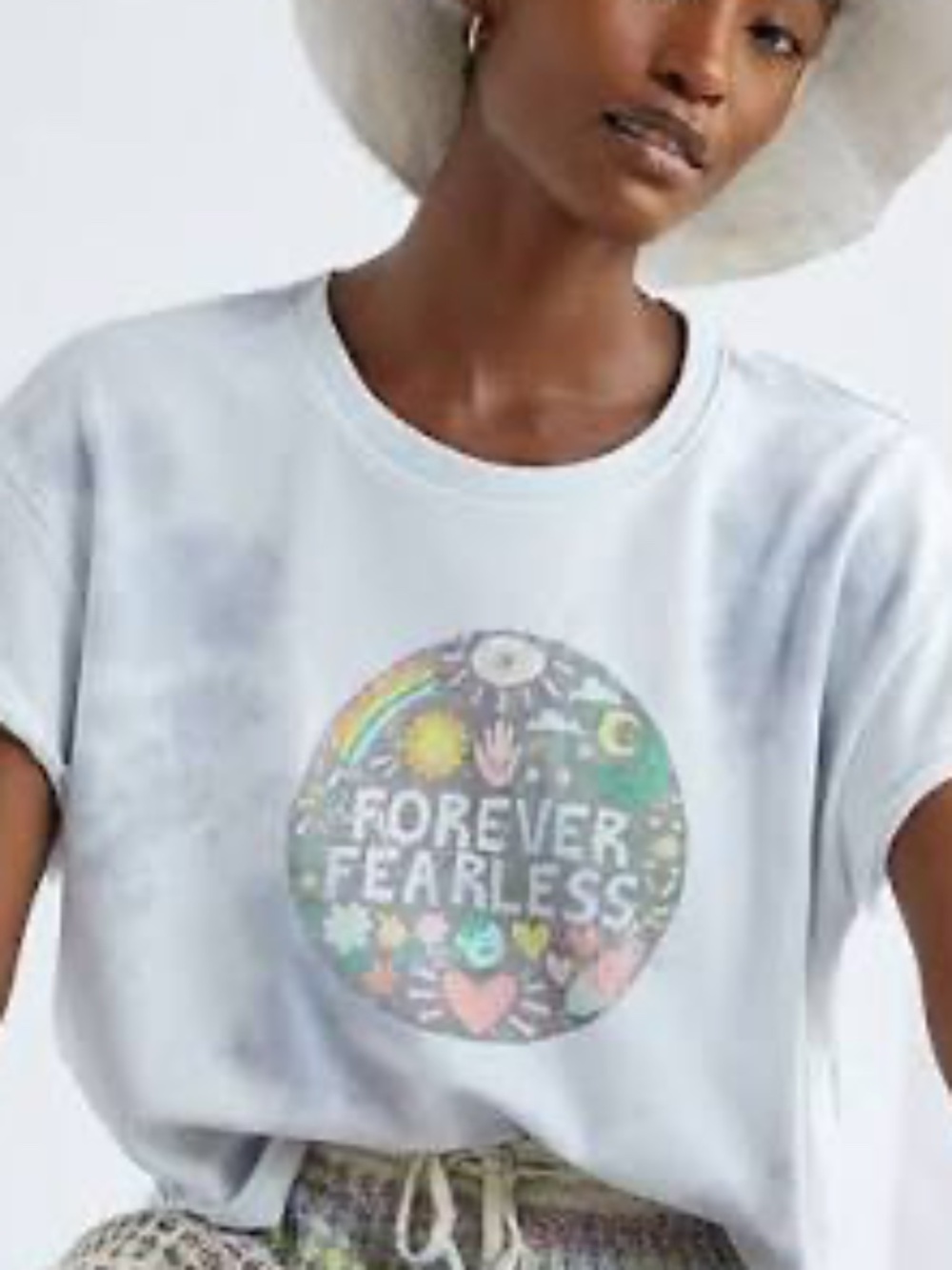 Women's Anthropologie Forever Fearless Blue Tie Dye Short Sleeve Sweatshirt-XS